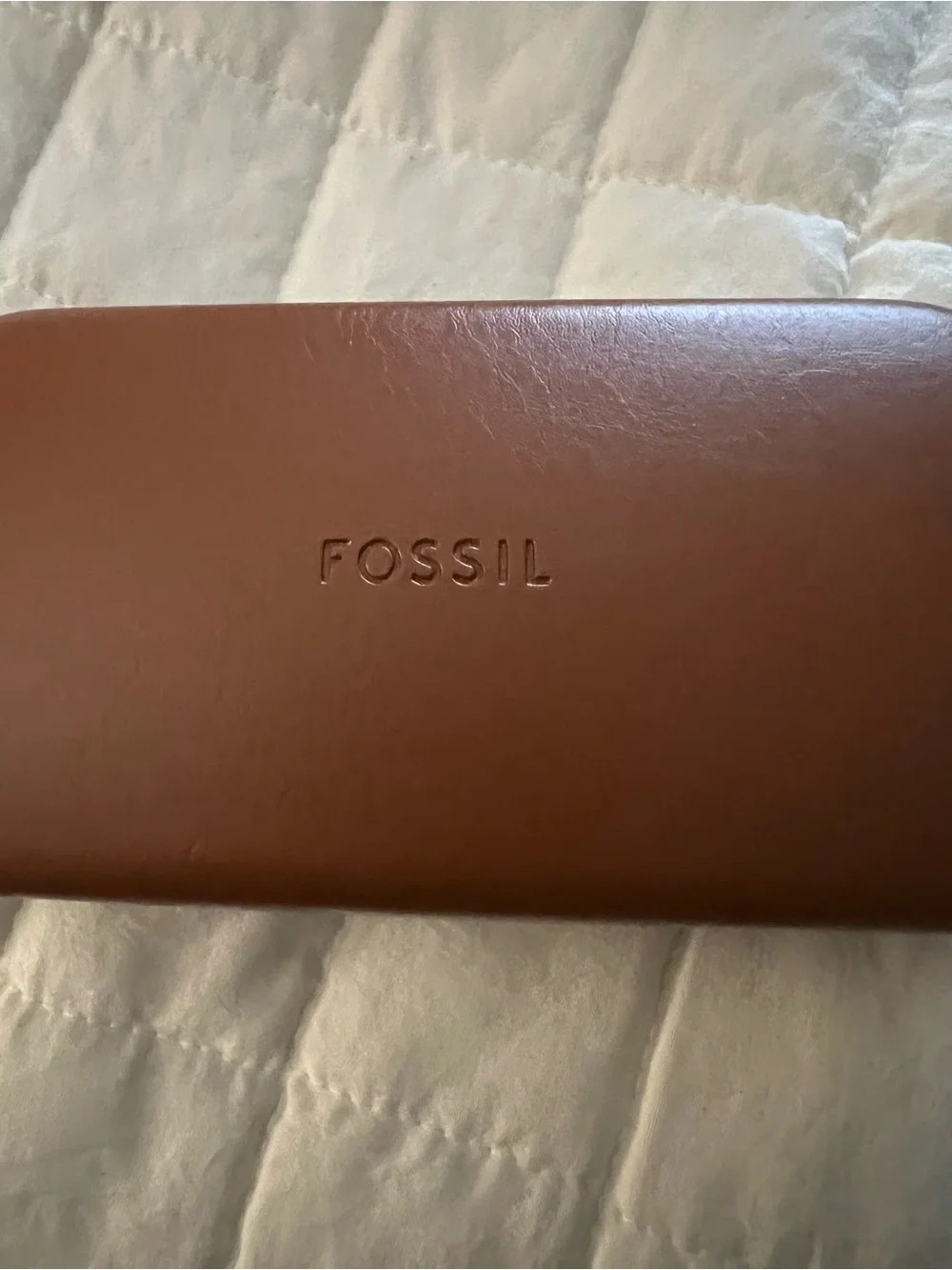 Fossil Brown Leather Sunglasses Case with Embossed Logo